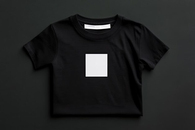 Photo photo of folded black tshirt with white label isolated