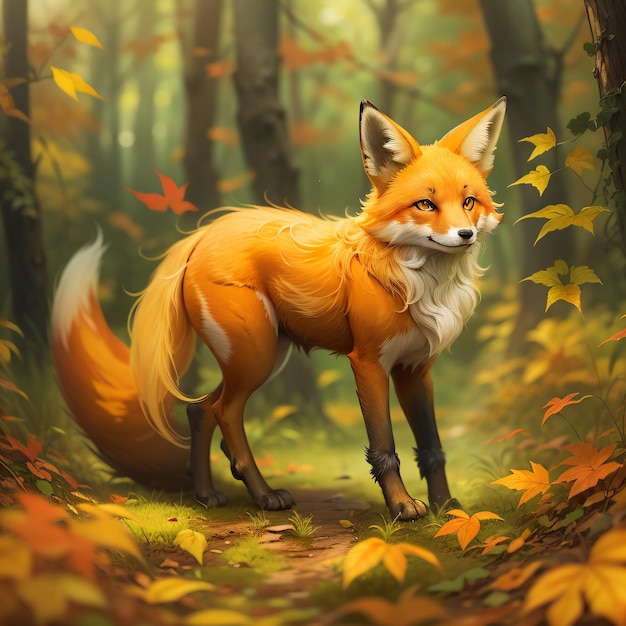 photo of fox golden autumn beautiful autumn by AI