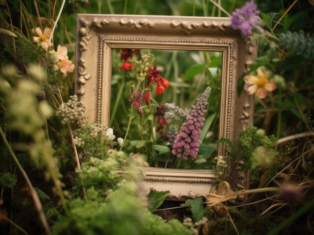 Photo of frame from garden and wild flowers