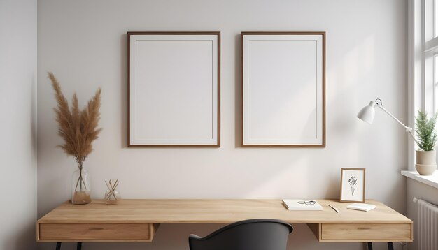 photo frame hanging on a gallery wall in a Scandinavianinspired home office with minimalist