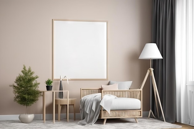 Photo frame in living room minimalist designpastel colour palette