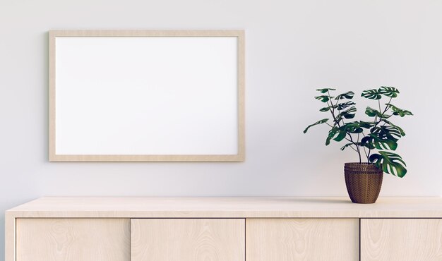 Photo frame mock up in minimal room 3d illustration rendering