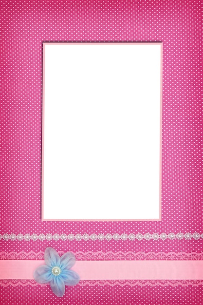 Photo photo frame on pink polka dot background