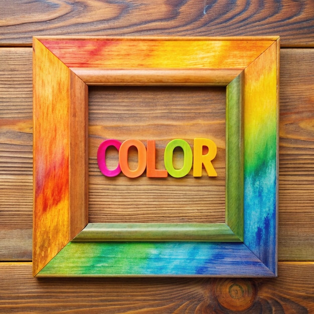 Photo photo frame with color inscription between bright dry colors