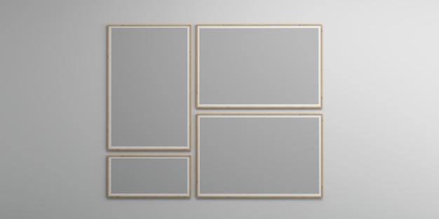 Photo frames isolated on the white wall Creative mood board frames mockup3d rendering