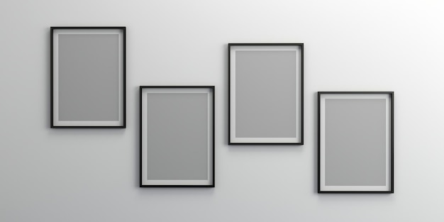 Photo frames isolated on the white wall Creative mood board frames mockup3d rendering