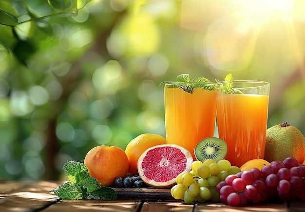 Photo of fresh healthy natural mix fruit juice smoothies