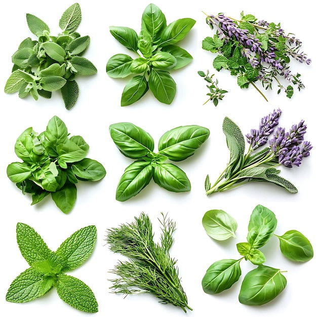 Photo photo of fresh herbs basil sage dill mint lavender and thyme