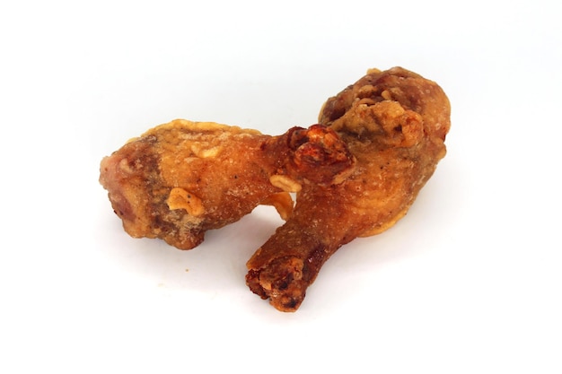 Photo of fried chicken leg on white background