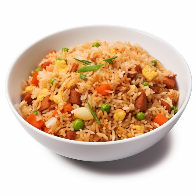 photo of fried rice isolated white background