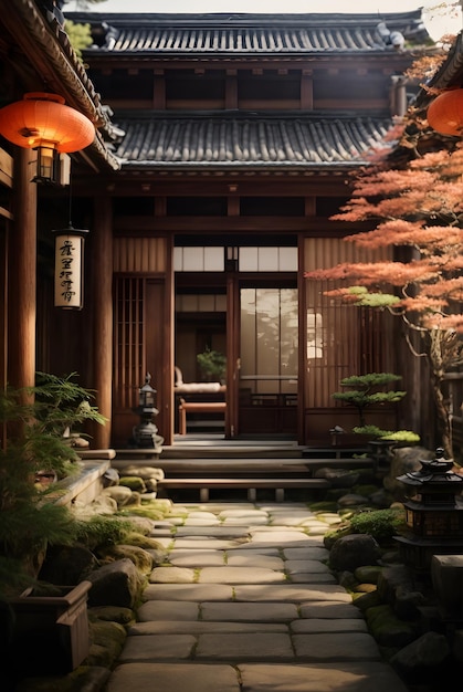 photo front view of entrance to japanese traditional house