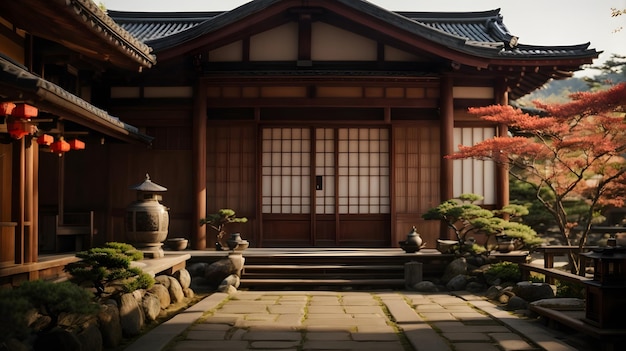 photo front view of entrance to japanese traditional house