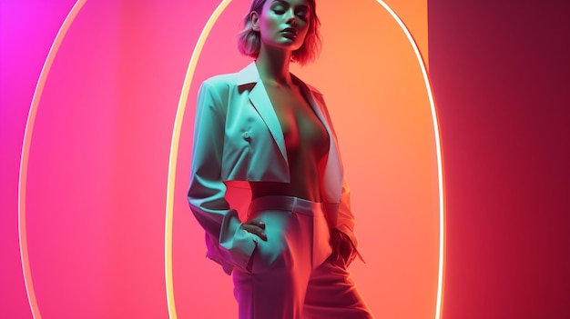 photo full body of super model stylish at neon light