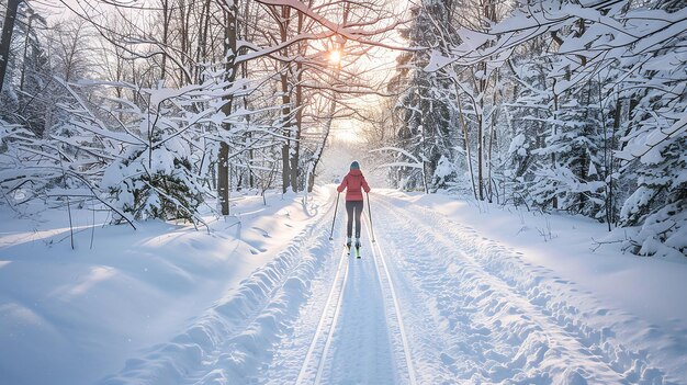 photo of a full length shot of a woman skiing in the mountains