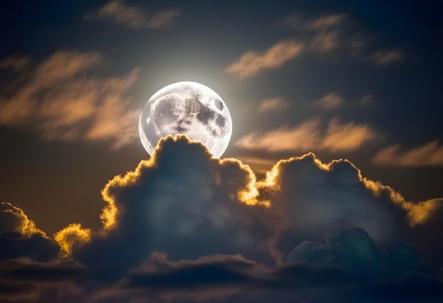 Photo a photo of a full moon in a dramatic night sky with clouds and stars