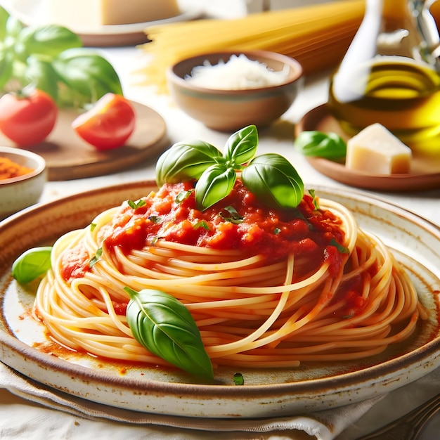 Photo of fusilli pasta with basil and pesto sauce