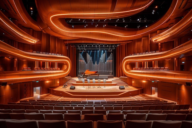 Photo of a futuristic concert hall with immersive sound