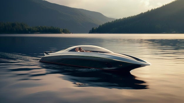 A photo of a futuristic electric boat