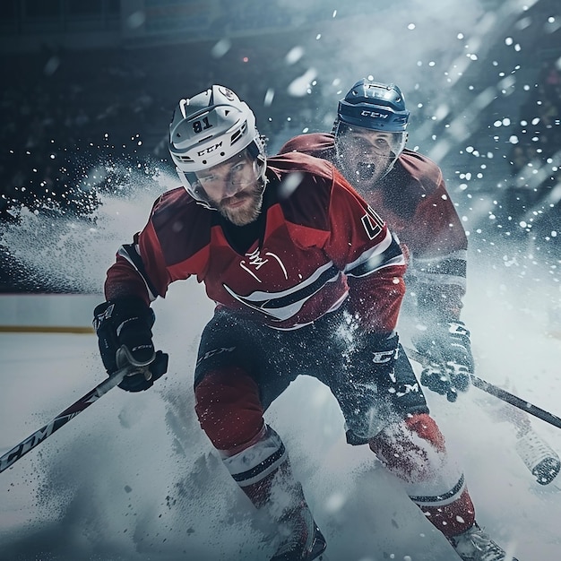 Photo of a game of ice hockey player scoring a goal