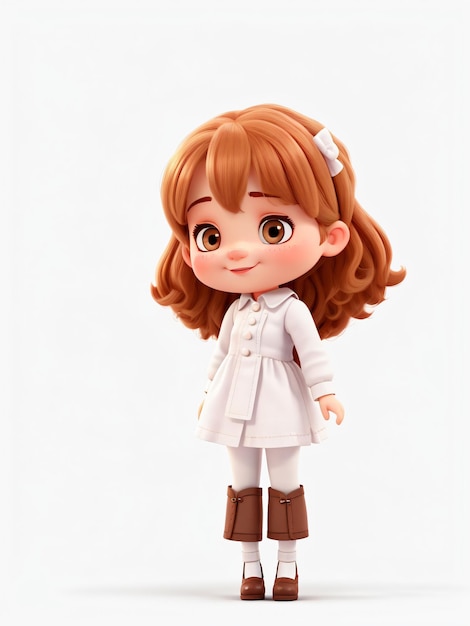 Photo a girl cartoon character with a white dress