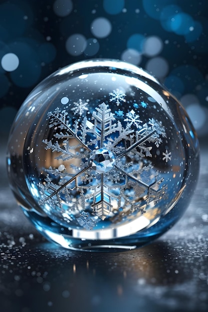 photo of glass ball with snow reflection