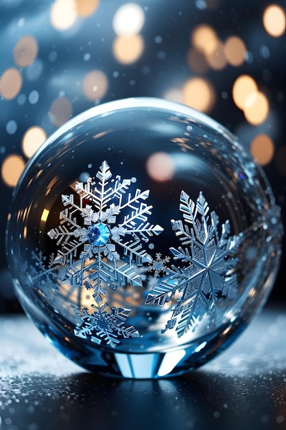 photo of glass ball with snow reflection