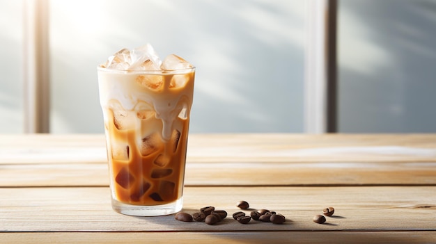 photo glass of foamy cold coffee with whipped cream and chocolate generated by AI