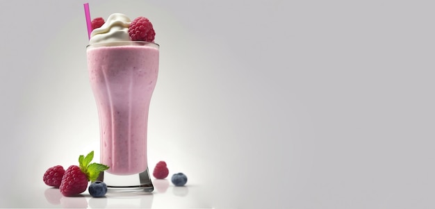 photo a glass of raspberry milkshake with a raspberry topping