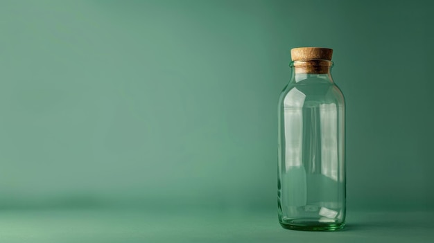 Photo photo of a glass water bottle with a bamboo lid isolated on a green background