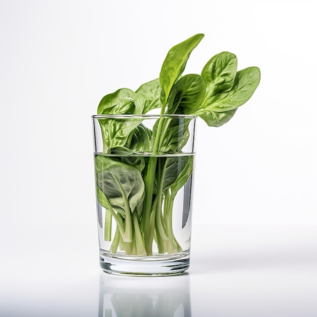 photo glass of water with vegetable leaves