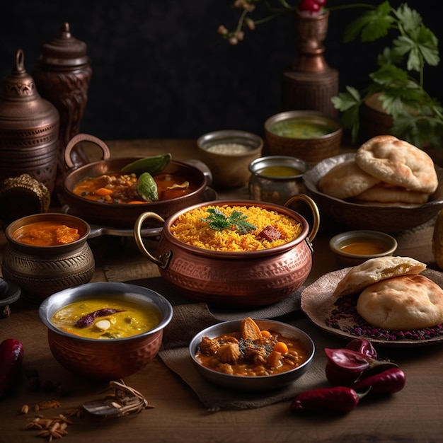 Photo of gourmet food on a table in a restaurant Realistic photo