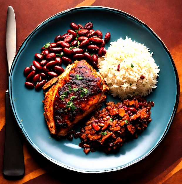 photo gourmet lunch with grilled meat and fresh vegetables generative ai