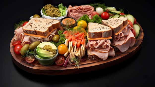 Photo a photo of a gourmet sandwich platter