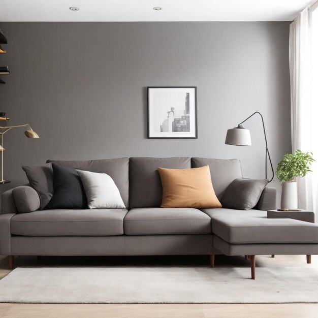 photo gray sofa in white living room