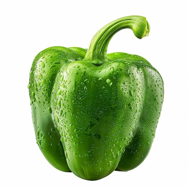 Photo of a green bell pepper isolated on white background