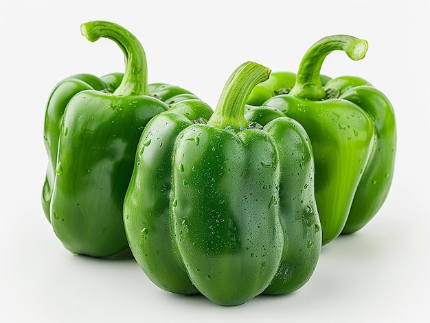 Photo of a green bell pepper isolated on white background