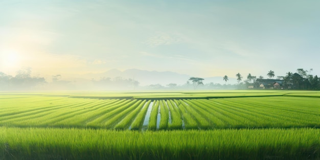 Photo of a Green Paddy Field in the Morning