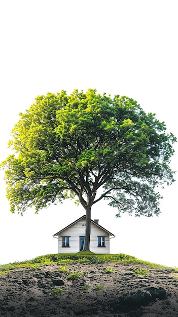 Photo of a Green Tree and House on White Background