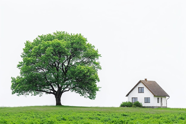 Photo of a Green Tree and House on White Background