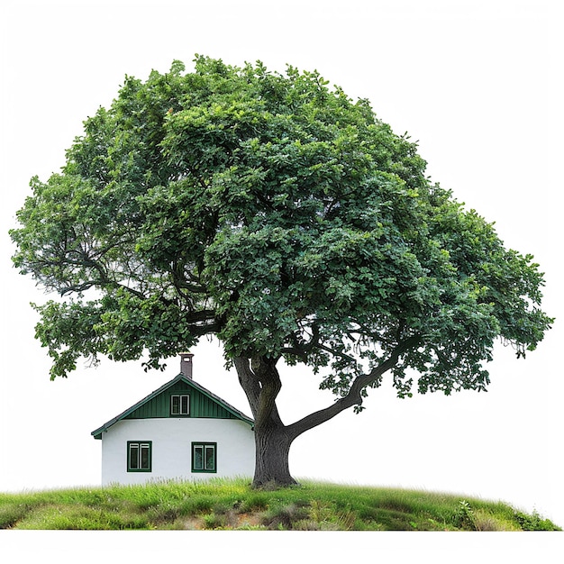 Photo of a Green Tree and House on White Background