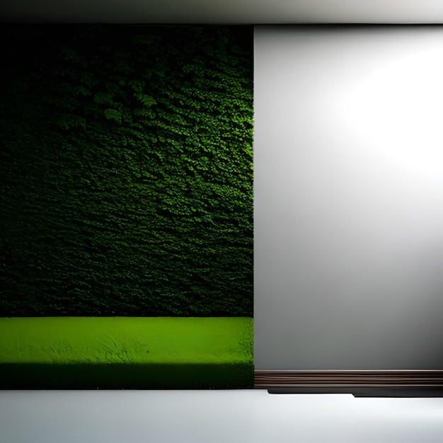 Photo green wall mockup with green plant and shelf3d rendering ai generated