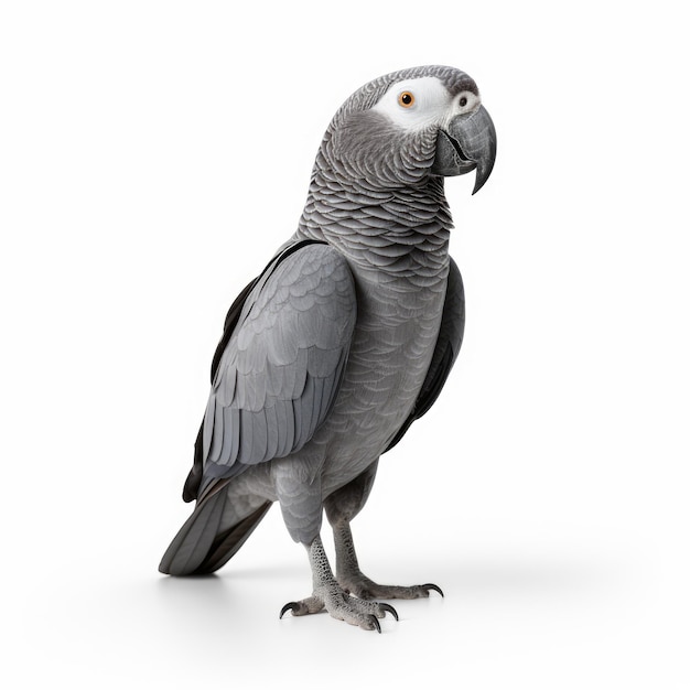 Photo of grey parrot isolated on white background