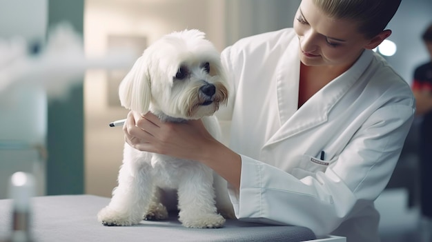 A photo of a grooming expert checking a dogs skin