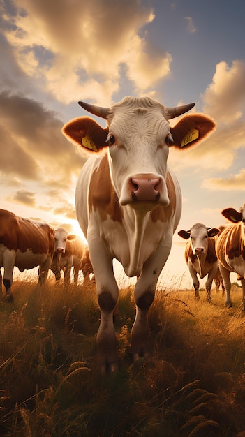 A Photo of a Group of Cows Standing in a Field Cinematic