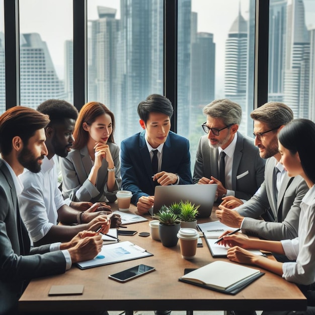 photo group of diverse people having a business meeting