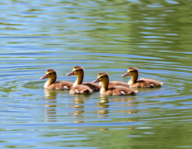 Photo photo group of ducklings swimming in a lake high quality high resolution