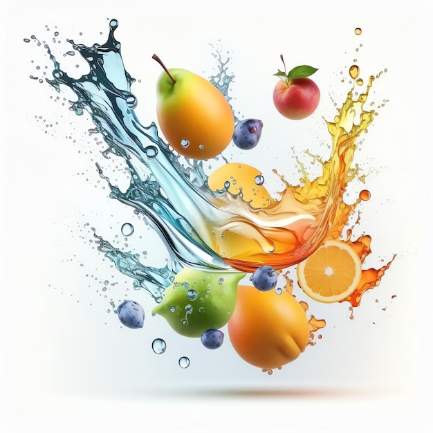 Photo group of fresh fruits with splash water