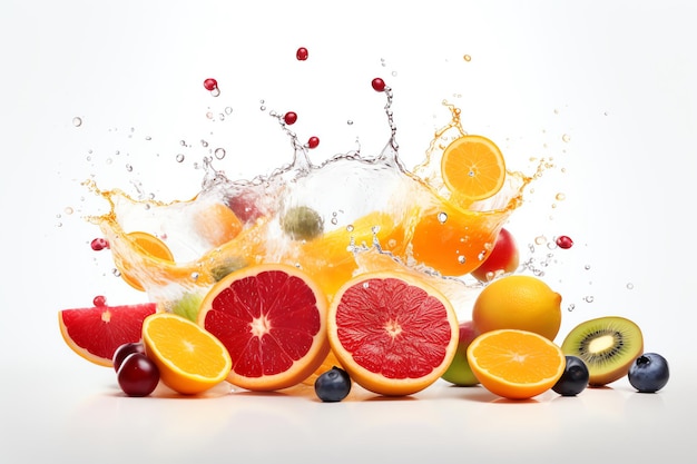 Photo group of fresh fruits with splash water