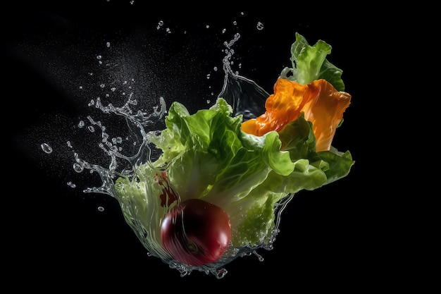 Photo group of fresh vegetable with splash water