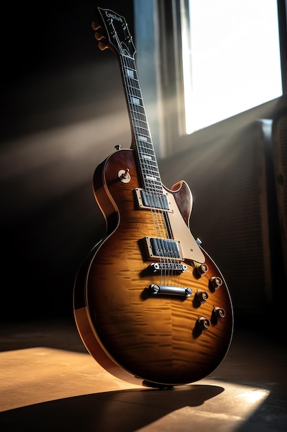 Photo a guitar with a brown body with a gold trim